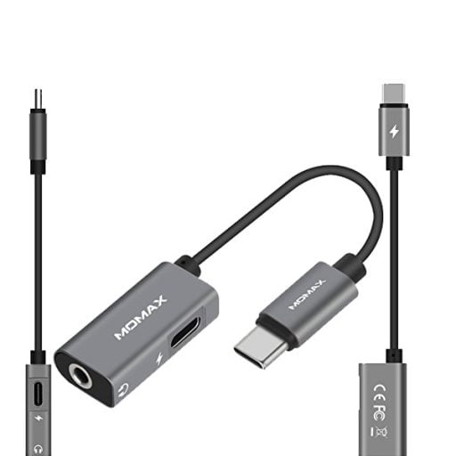 MOMAX One Link 2 in 1 Type C to 3.5mm Headphone Adapter and Charging Cable 1 512x512 - وصلة شاحن بمنفذ يو اس بي + منفذ AUX لسماعة الرأس موماكس